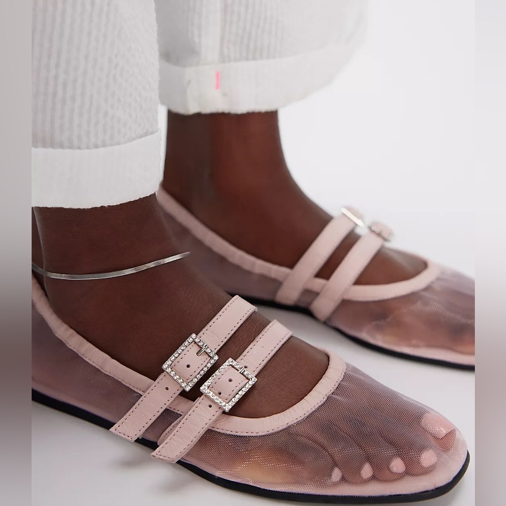NWT Free People Sheer Crystal Gemini Flats in Cloud Pink Mesh Size 9 - Picture 3 of 3